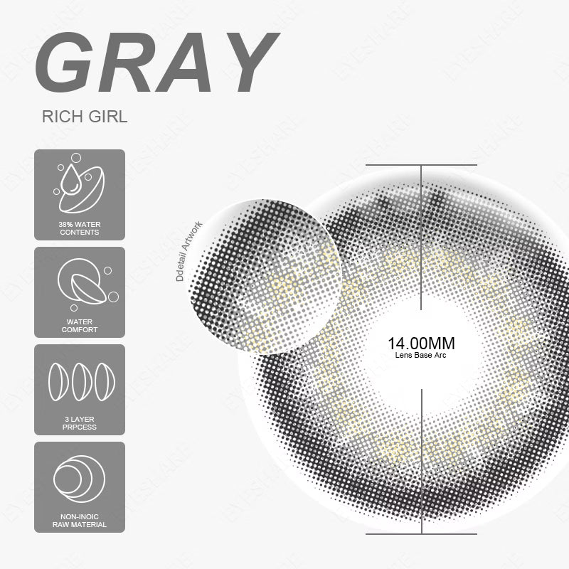 Pupilentes Richgirl Gray - EyeShare Anuales + Estuche